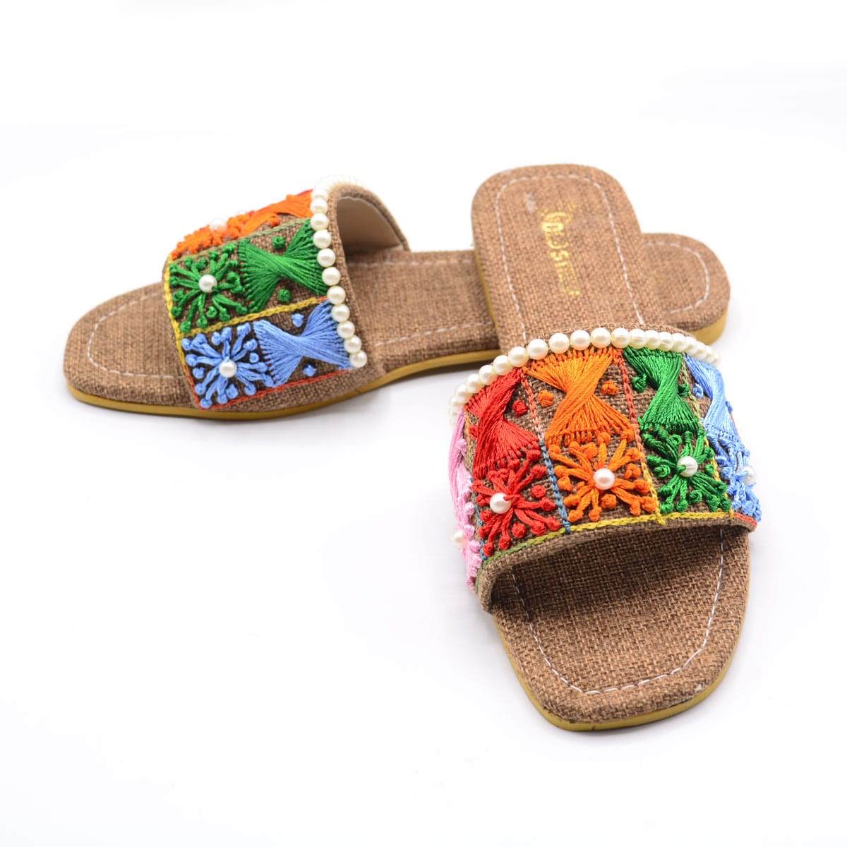 Rangooli Flats Multicolor Embroidered Pearl