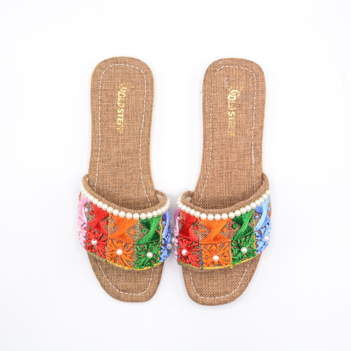 Rangooli Flats Multicolor Embroidered Pearl
