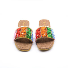 Rangooli Flats Multicolor Embroidered Pearl